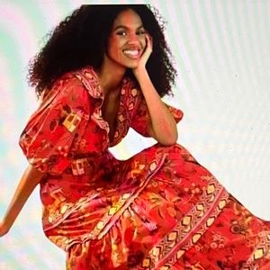 Farm Rio Secret Garden Organic Cotton Maxi Dress Size XL  Red